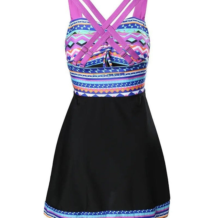 Women's Chic Patterned Swim Dress with Adjustable Bust for Poolside Elegance
