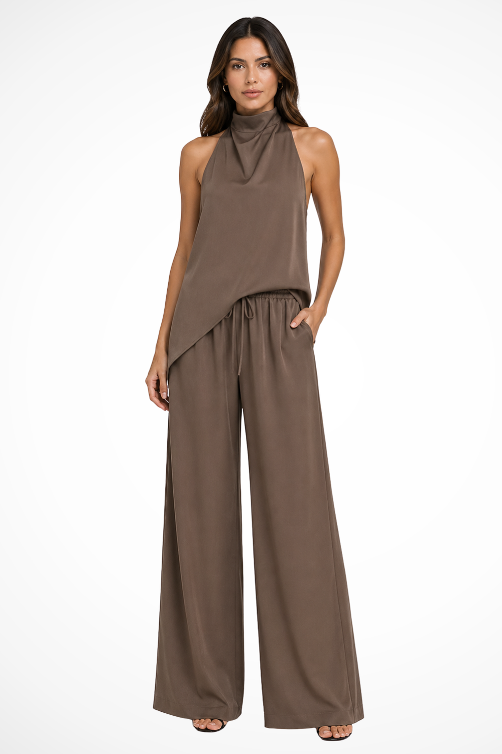 Women's Co-Ord Set Halter Neck Top and Wide Leg Trousers for Casual Events 1