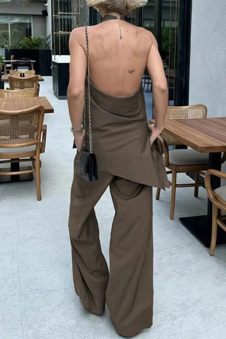 Women's Co-Ord Set Halter Neck Top and Wide Leg Trousers for Casual Events 4