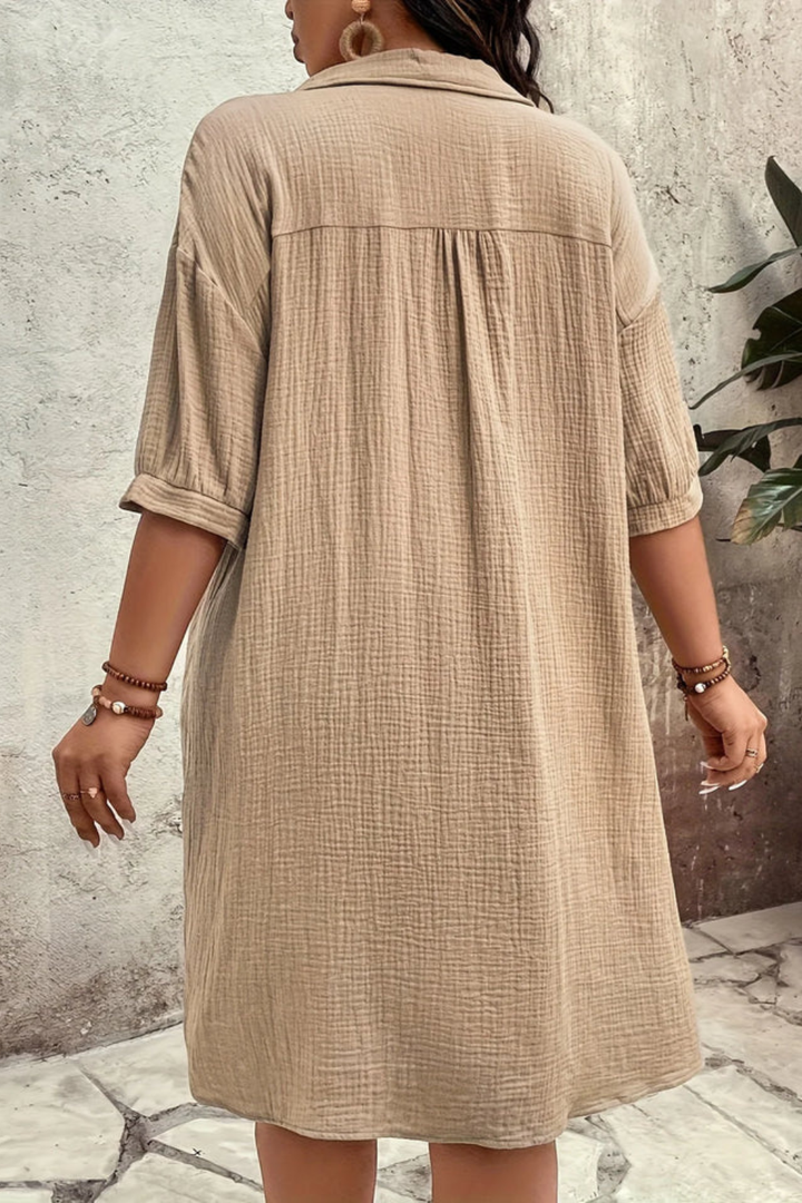 Women's Cotton Midi Dress | Relaxed Short Sleeve Button-Up Everyday Dress