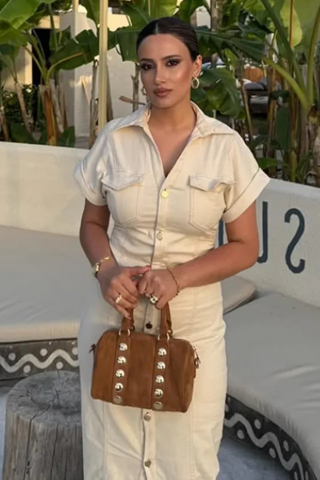 Women's Denim Midi Shirt Dress | Stylish Fitted Short Sleeve Summer Dress