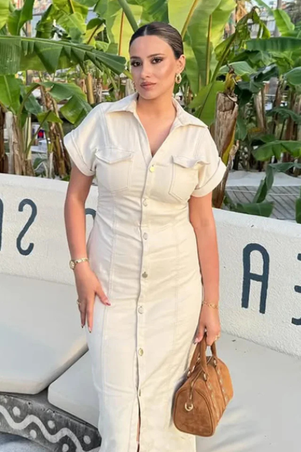 Women's Denim Midi Shirt Dress | Stylish Fitted Short Sleeve Summer Dress