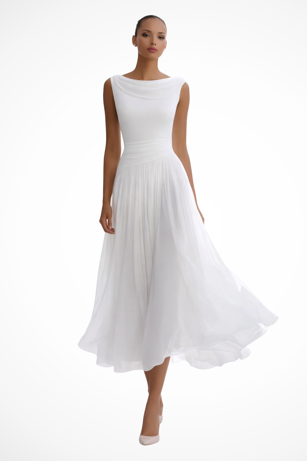 Women's Elegant Draped Midi Dress | Stylish Pleated Formal Attire for Weddings 0