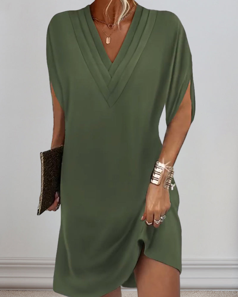 Women's Elegant Dress with Slit Sleeves in Soft Polyester for Versatile Occasions