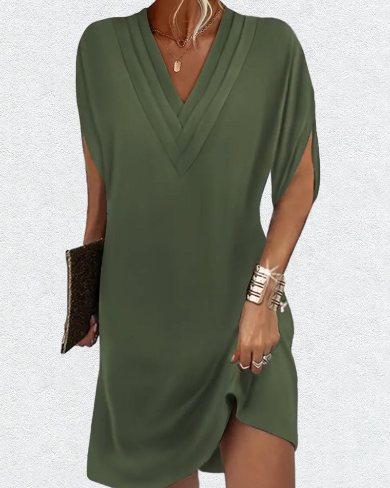 Women's Elegant Dress with Slit Sleeves in Soft Polyester for Versatile Occasions
