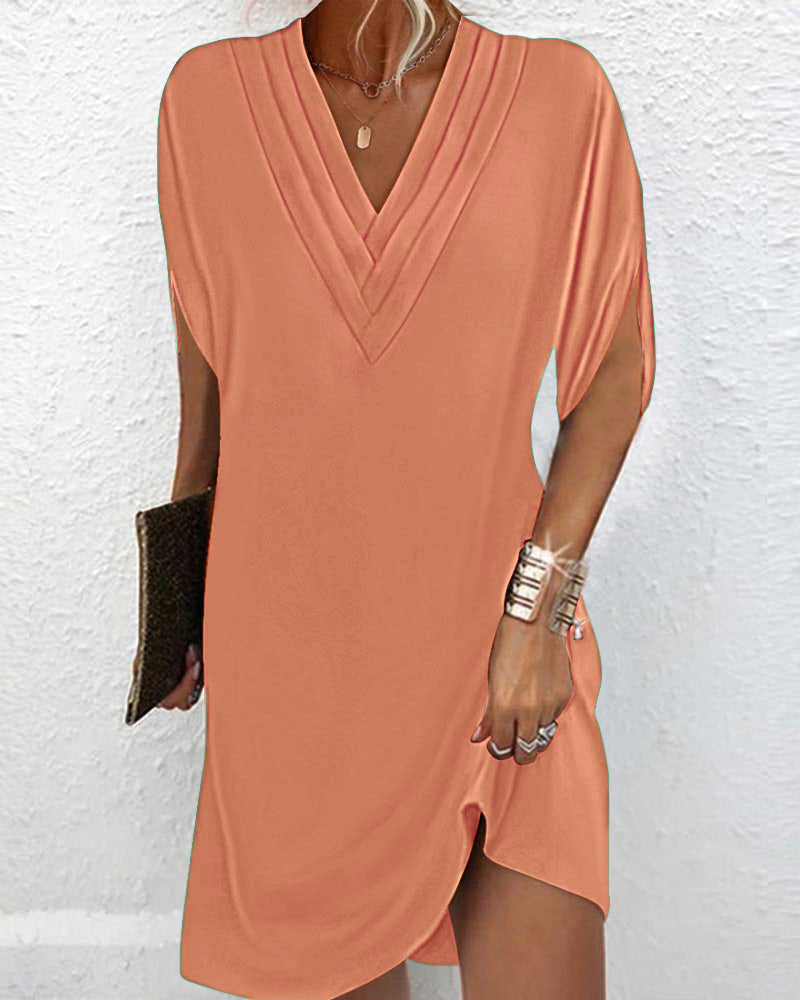 Women's Elegant Dress with Slit Sleeves in Soft Polyester for Versatile Occasions