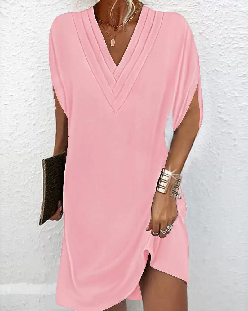 Women's Elegant Dress with Slit Sleeves in Soft Polyester for Versatile Occasions