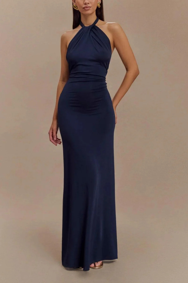 Women's Elegant Halter Neck Maxi Dress | Chic Black Bodycon Wedding Guest Gown 6