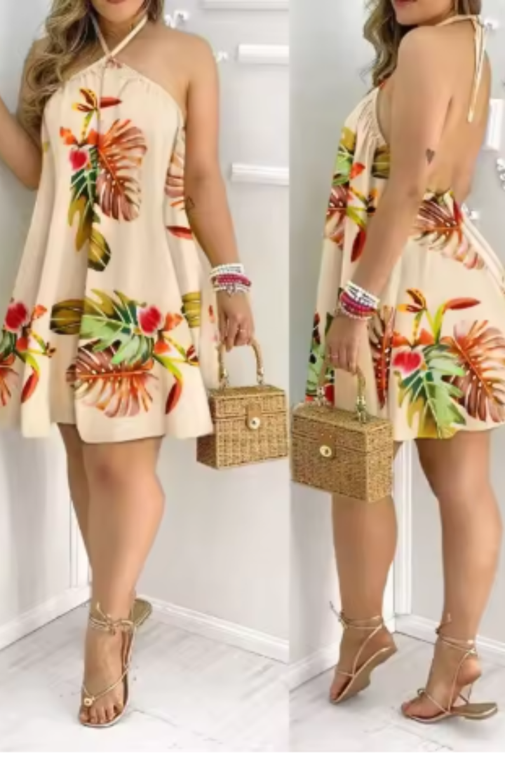 Women's Elegant Halter Neck Mini Dress | Fitted Backless Summer Cocktail Dress