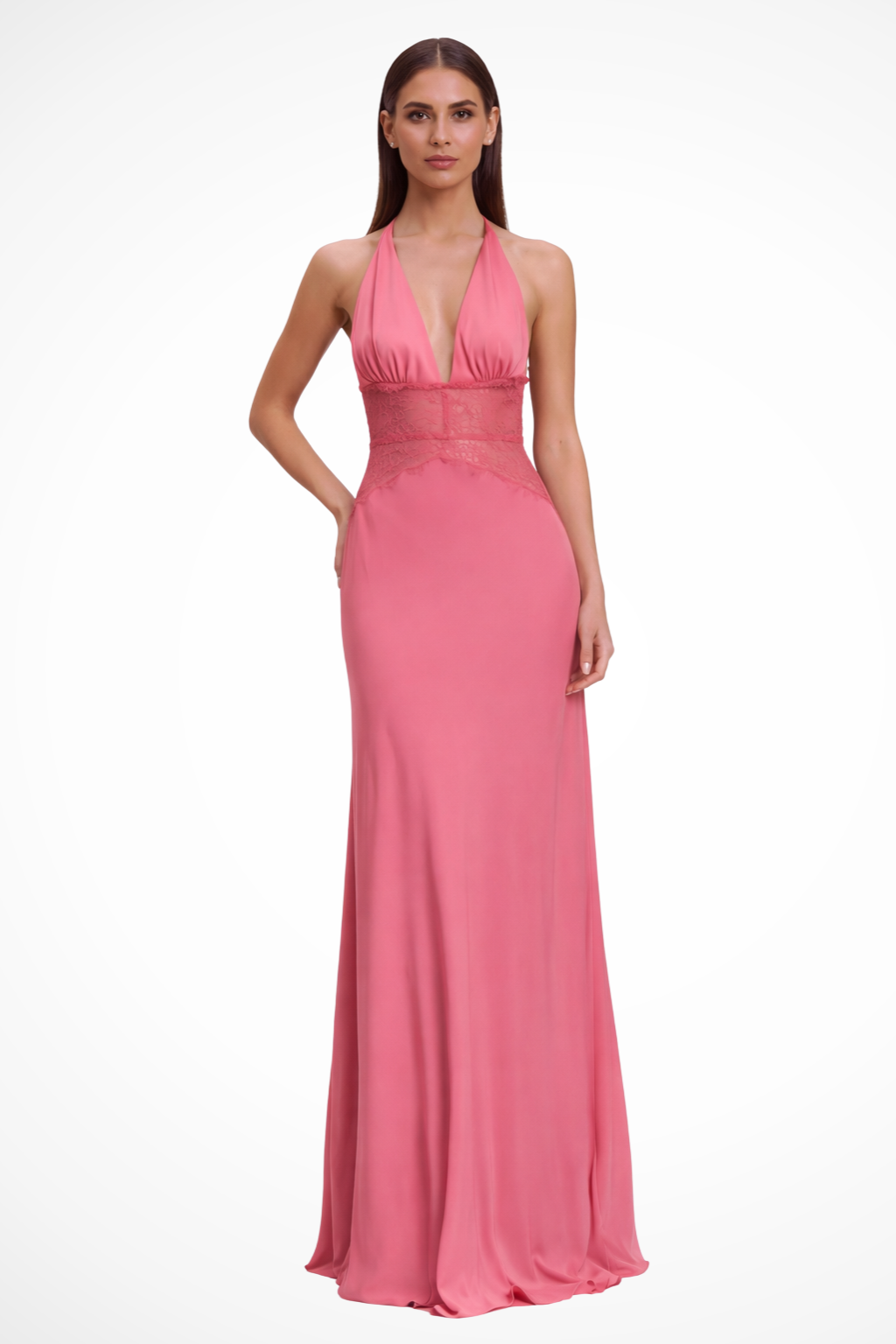 Women's Elegant Lace Maxi Dress | Sophisticated Halter Neck Backless Formal Gown