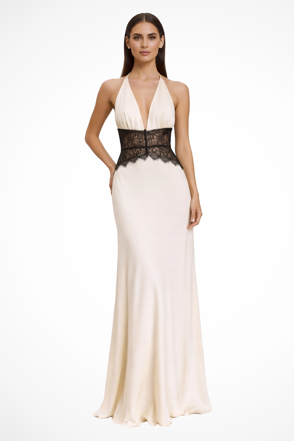 Women's Elegant Lace Maxi Dress | Sophisticated Halter Neck Backless Formal Gown