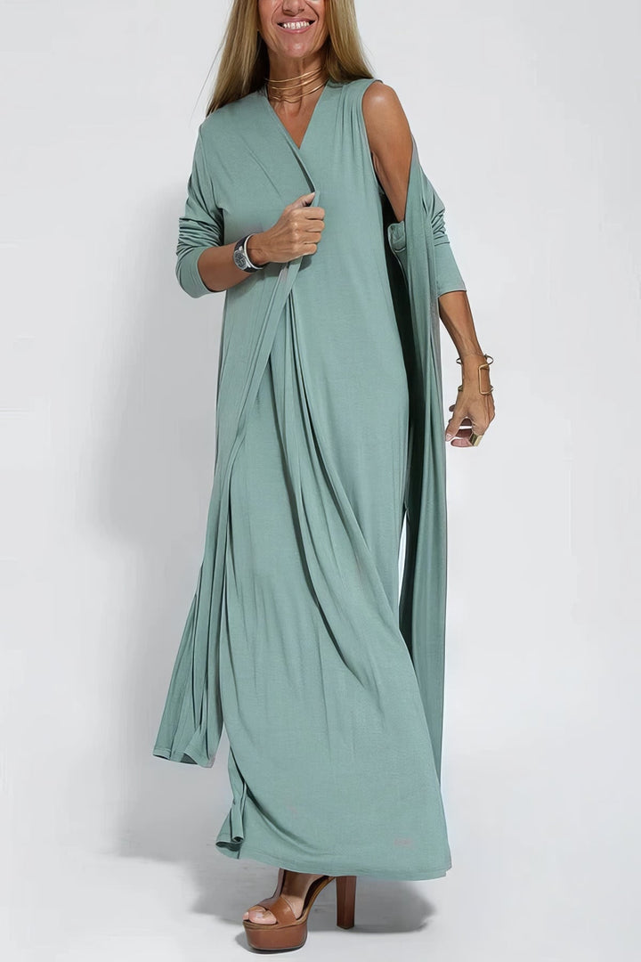 Women's Elegant Long Dress with Coordinated Cardigan for Versatile Occasions