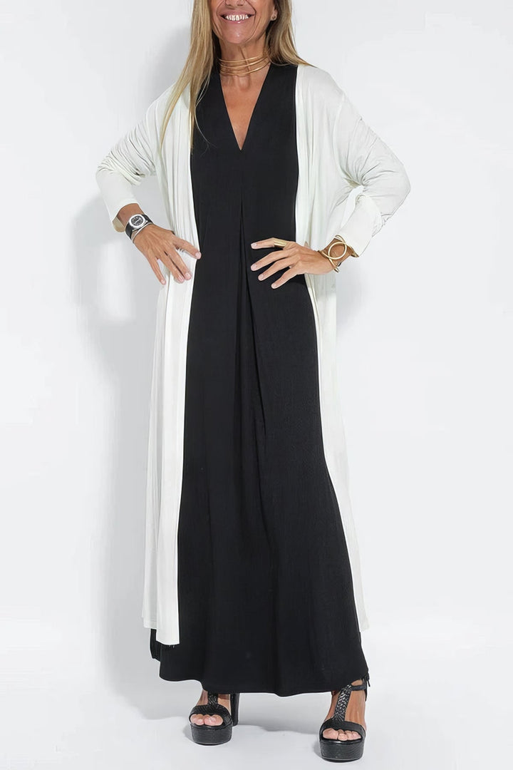 Women's Elegant Long Dress with Coordinated Cardigan for Versatile Occasions