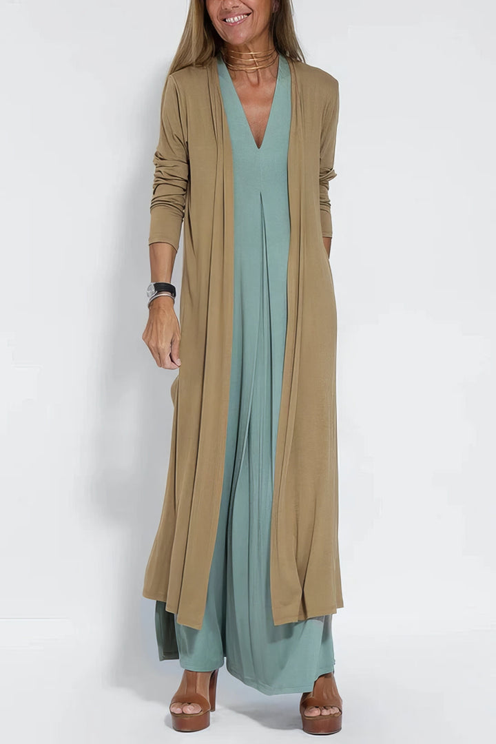 Women's Elegant Long Dress with Coordinated Cardigan for Versatile Occasions