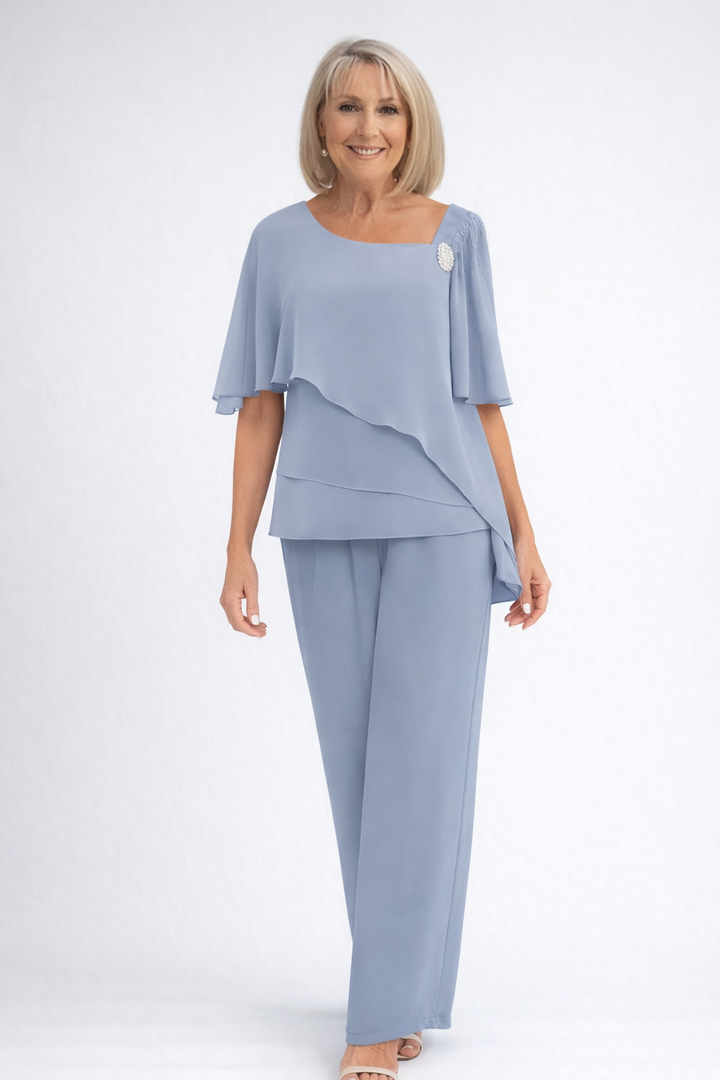 Women's Elegant Navy Two-Piece Overlay Set | Stylish Loose-Fit Top and Trousers for Formal Events 0