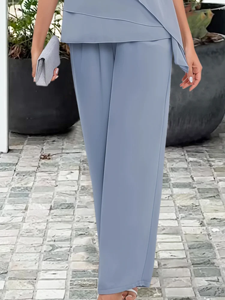 Women's Elegant Navy Two-Piece Overlay Set | Stylish Loose-Fit Top and Trousers for Formal Events 5
