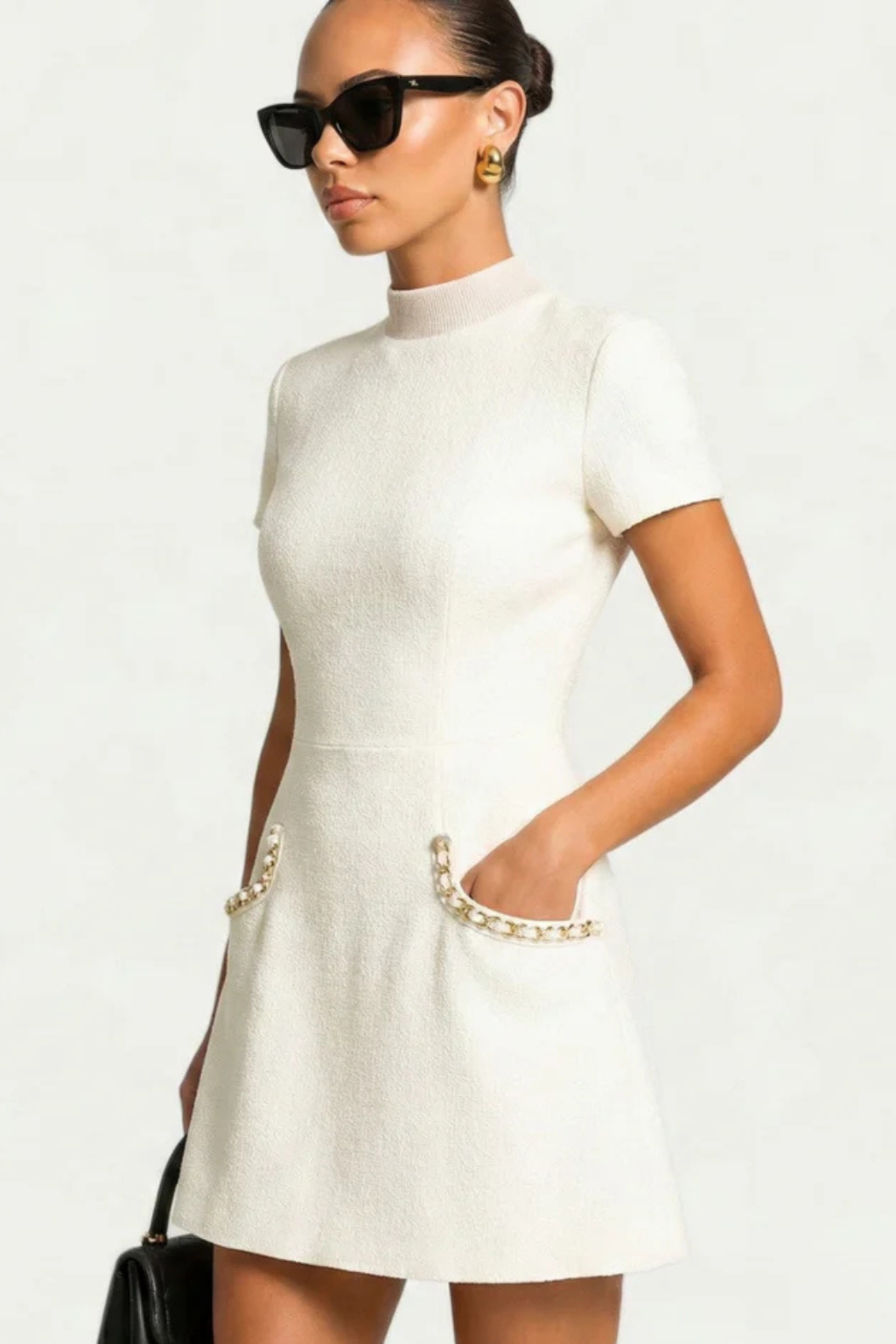 Women's Elegant Pearl Trim Mini Dress | Chic Structured Summer Outfit 5