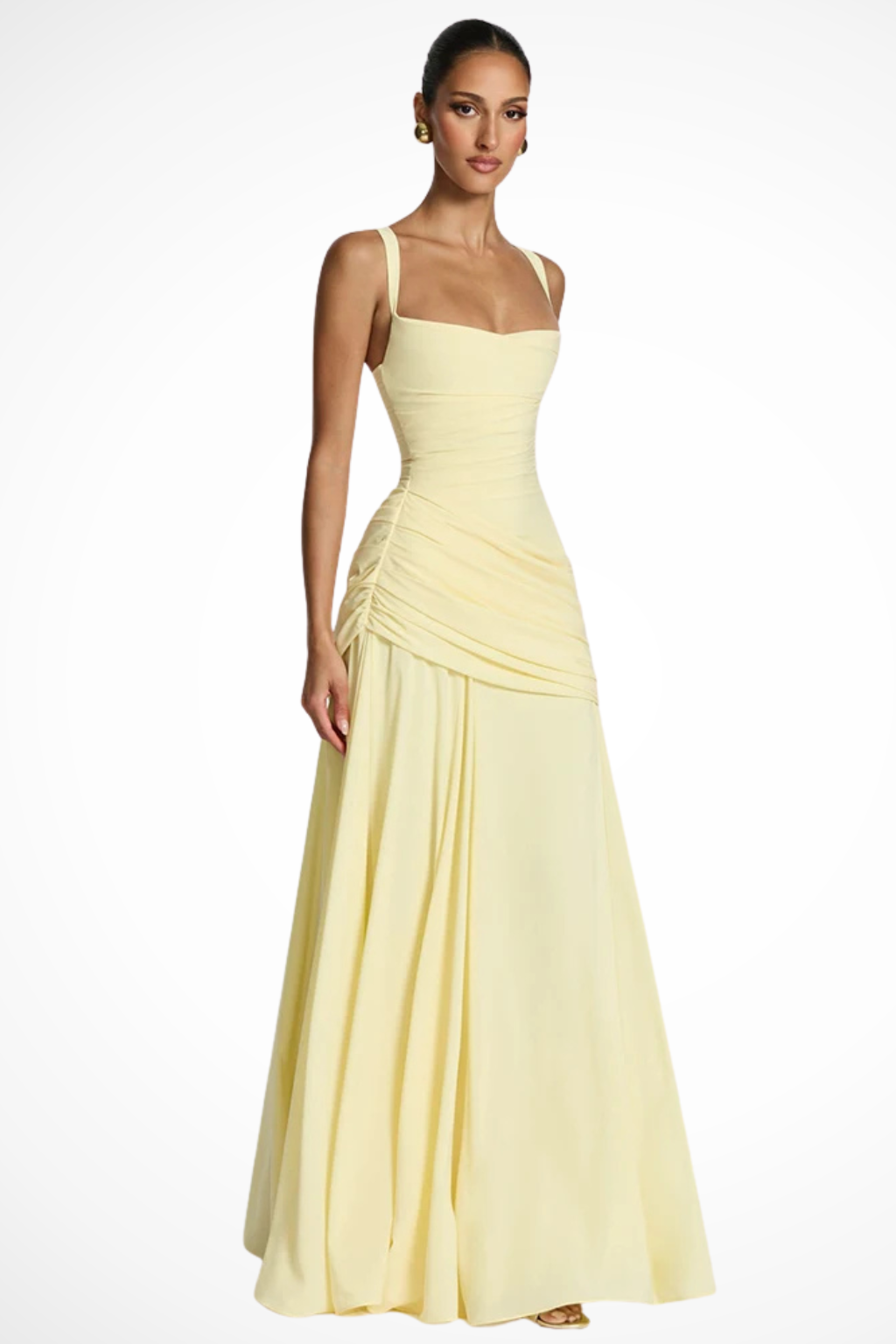 Women's Elegant Ruched A-Line Maxi Dress | Formal Evening Gown with Square Neckline