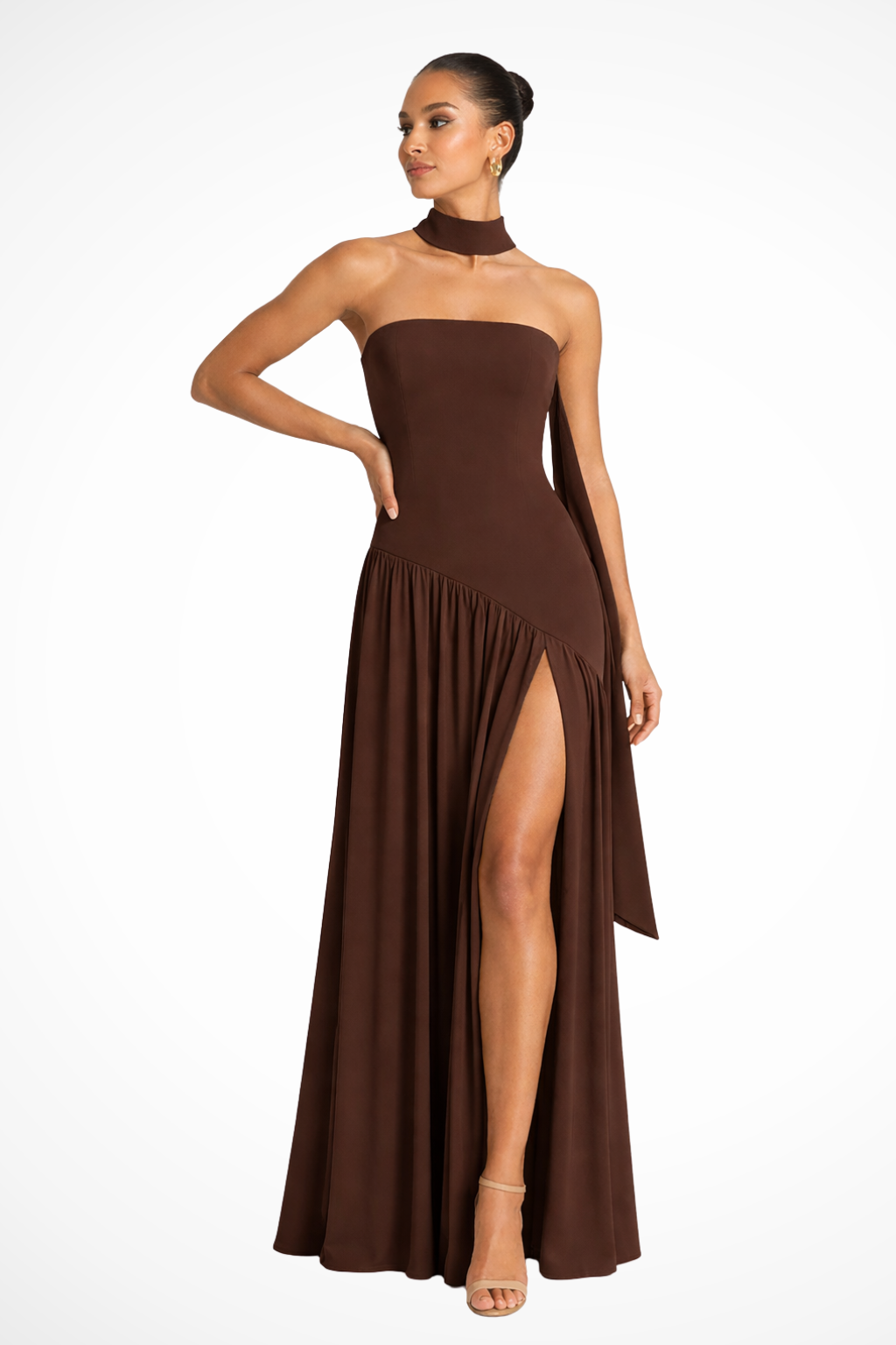 Women's Elegant Strapless Maxi Dress | Fitted Bodice with Side Slit for Formal Summer Occasions