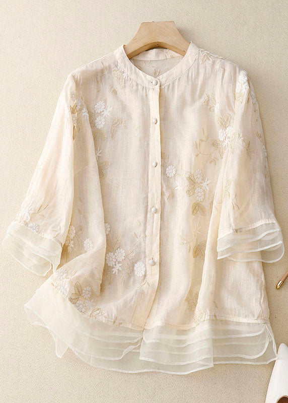 Women's Floral Embroidered Blouse in Relaxed Fit for Summer Casual and Evening Wear