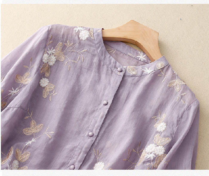 Women's Floral Embroidered Blouse in Relaxed Fit for Summer Casual and Evening Wear