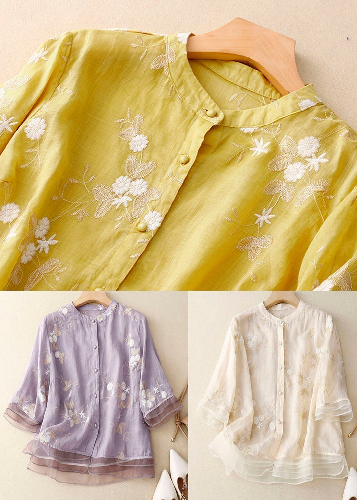 Women's Floral Embroidered Blouse in Relaxed Fit for Summer Casual and Evening Wear