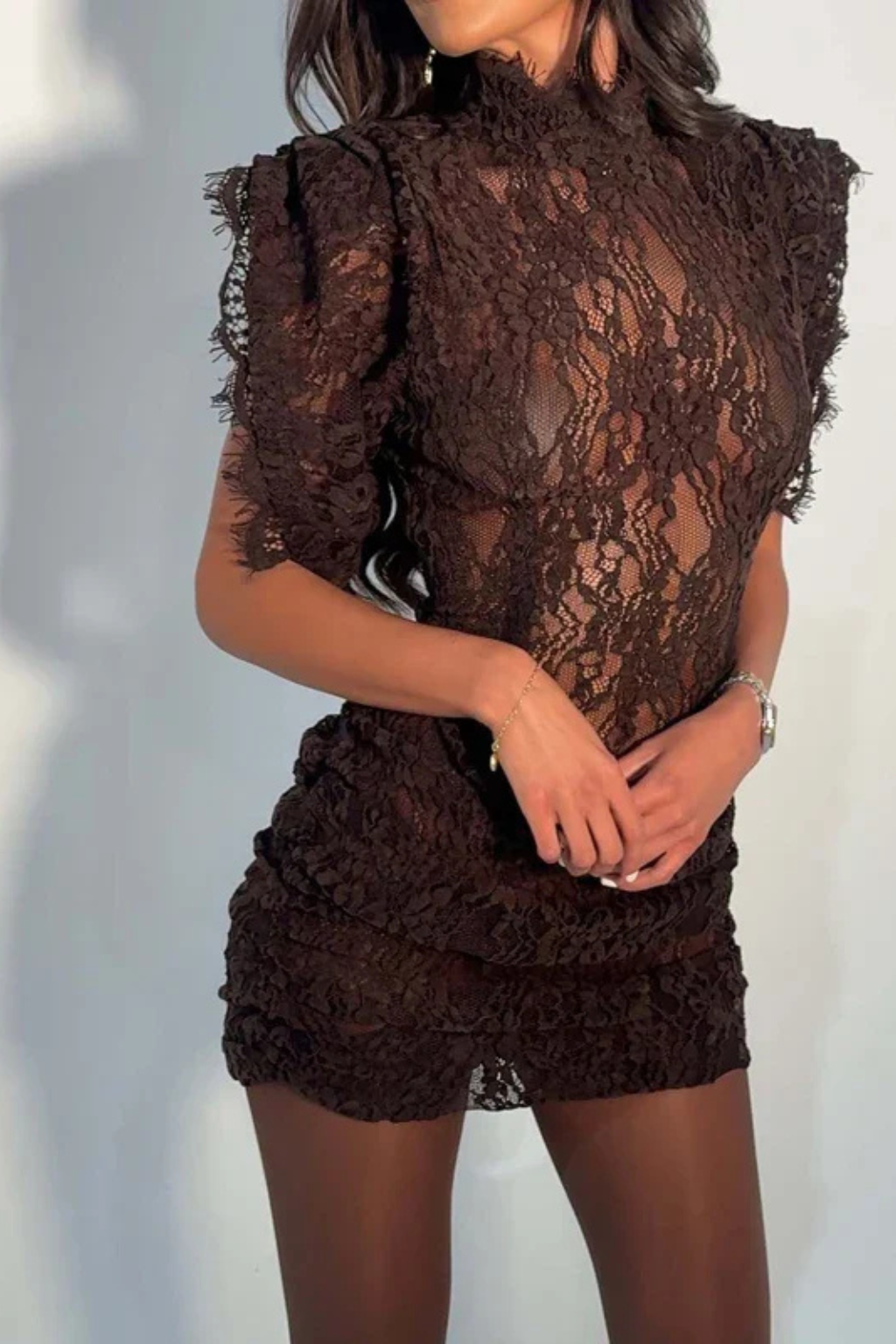 Women's Floral Lace Bodycon Mini Dress | Elegant High Neck Sleeveless Cocktail Dress 6