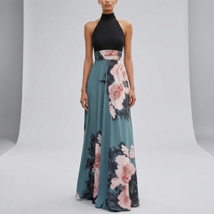 Women's Floral Maxi Dress with Halter Neckline in Lightweight Fabric for Summer Events