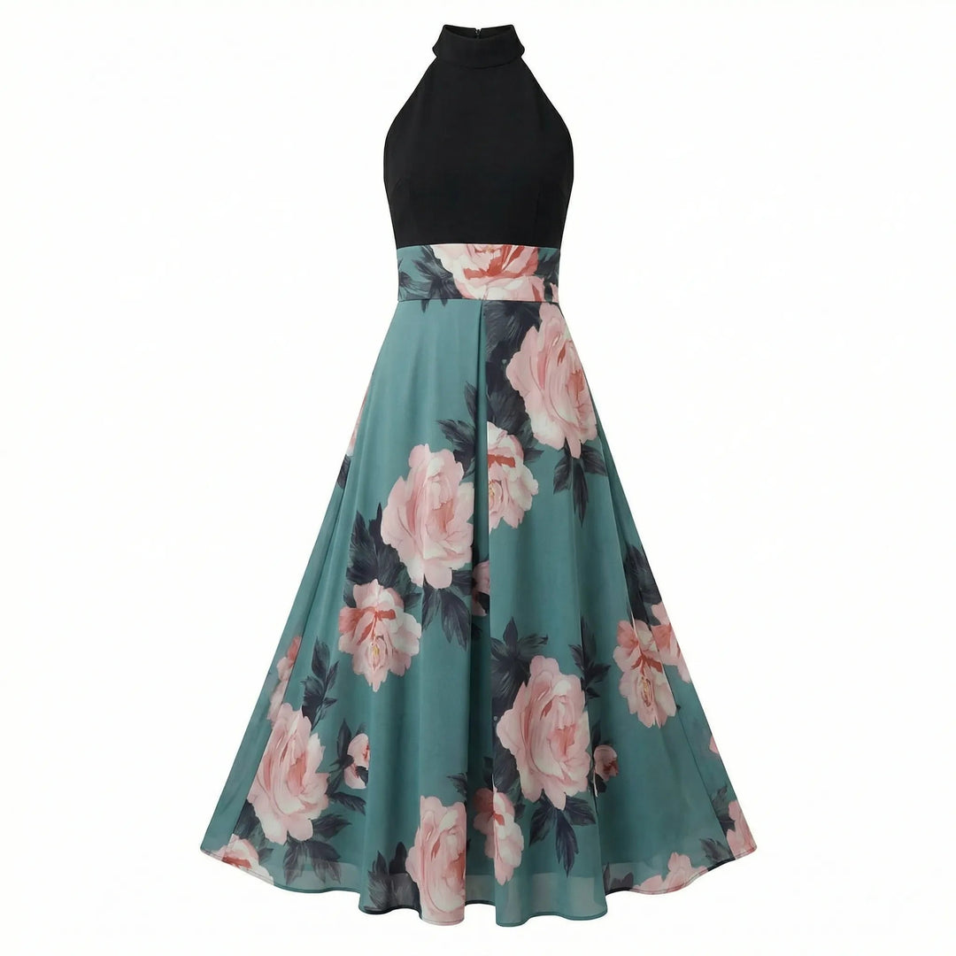 Women's Floral Maxi Dress with Halter Neckline in Lightweight Fabric for Summer Events