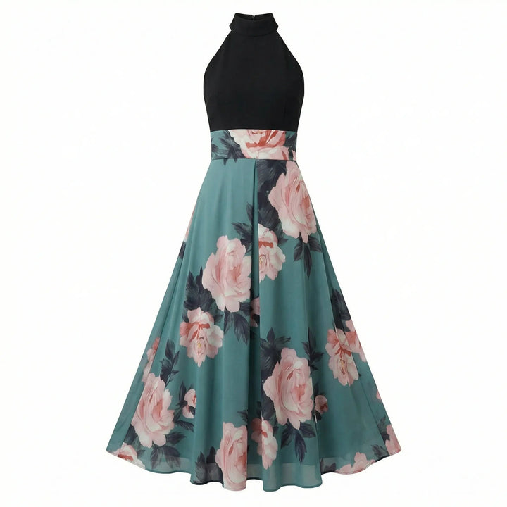Women's Floral Maxi Dress with Halter Neckline in Lightweight Fabric for Summer Events