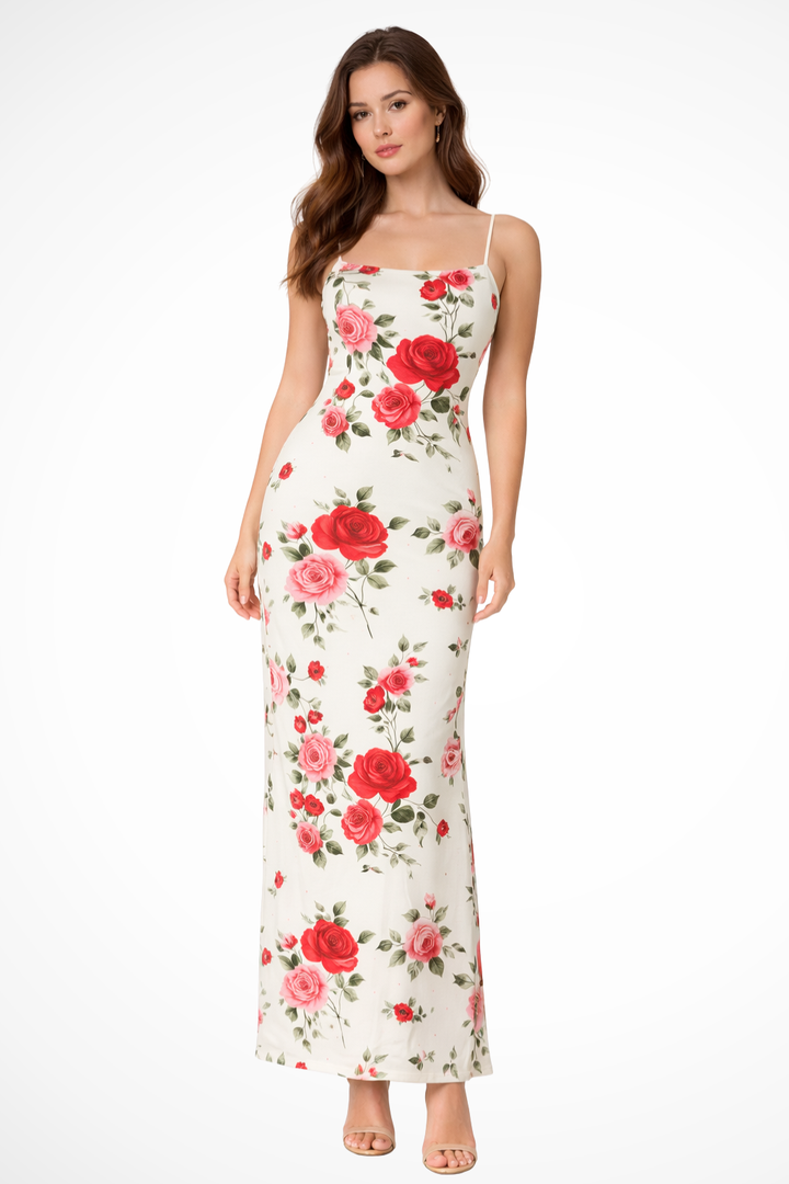 Women's Floral Maxi Dress with Spaghetti Straps in Black for Summer Weddings 0