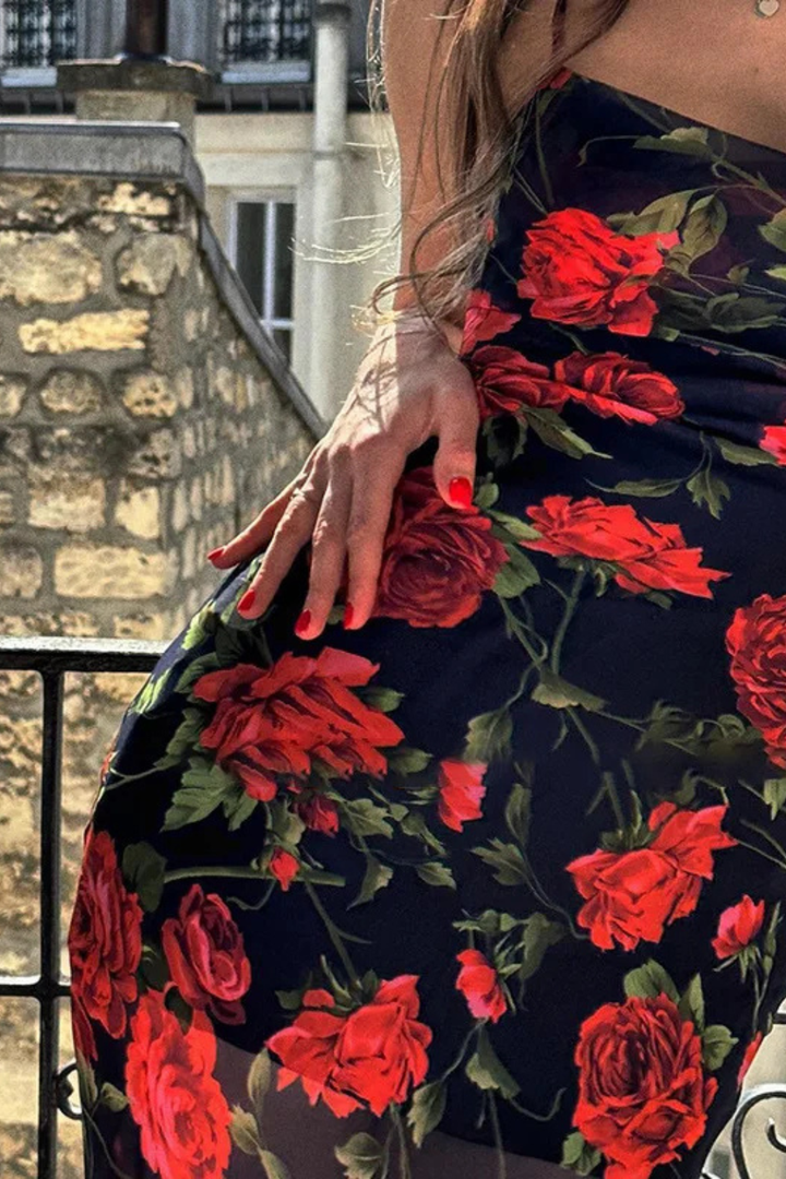 Women's Floral Maxi Dress with Spaghetti Straps in Black for Summer Weddings 7