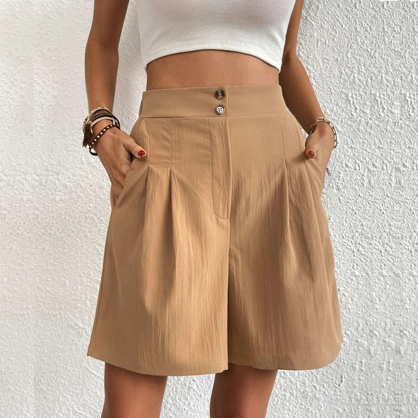 Women's High-Waist Relaxed Fit Shorts in Lightweight Fabric for Casual Summer Outings