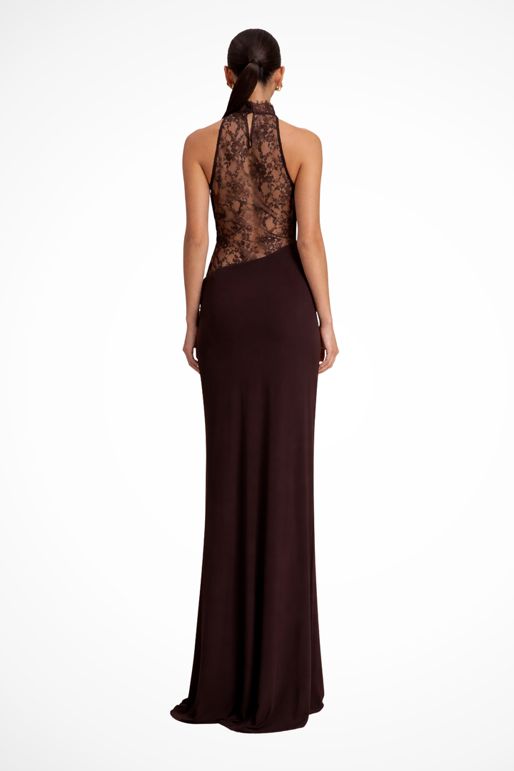 Women's Lace Maxi Dress | Elegant Halter Neck Formal Gown for Special Occasions