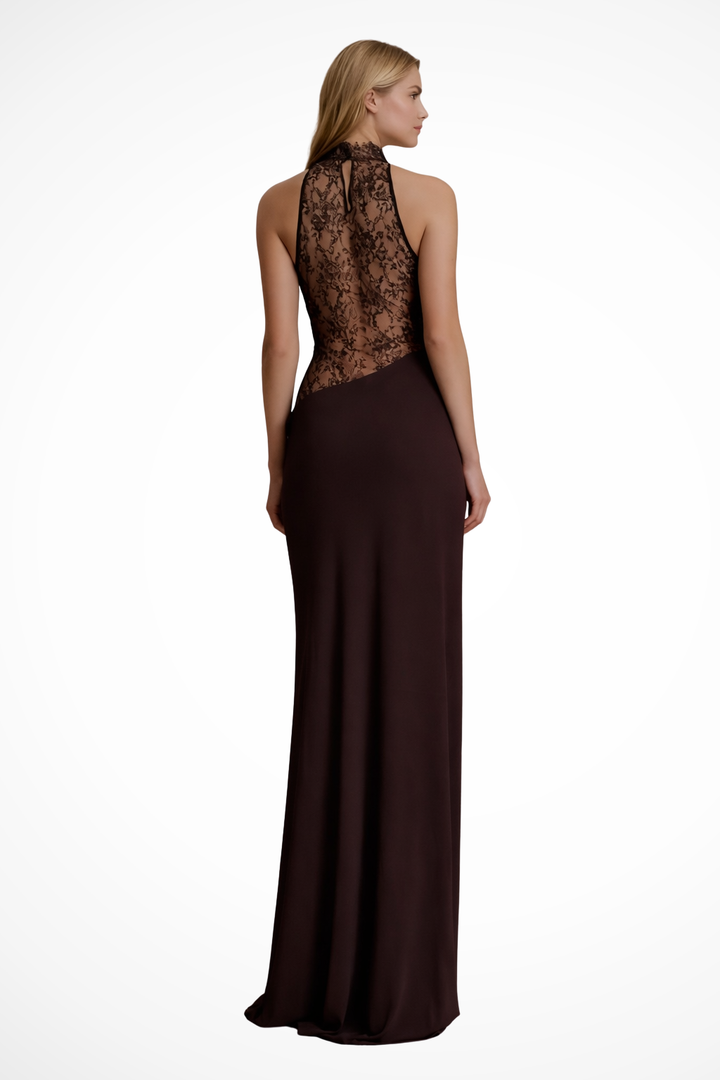 Women's Lace Maxi Dress | Elegant Halter Neck Formal Gown for Special Occasions
