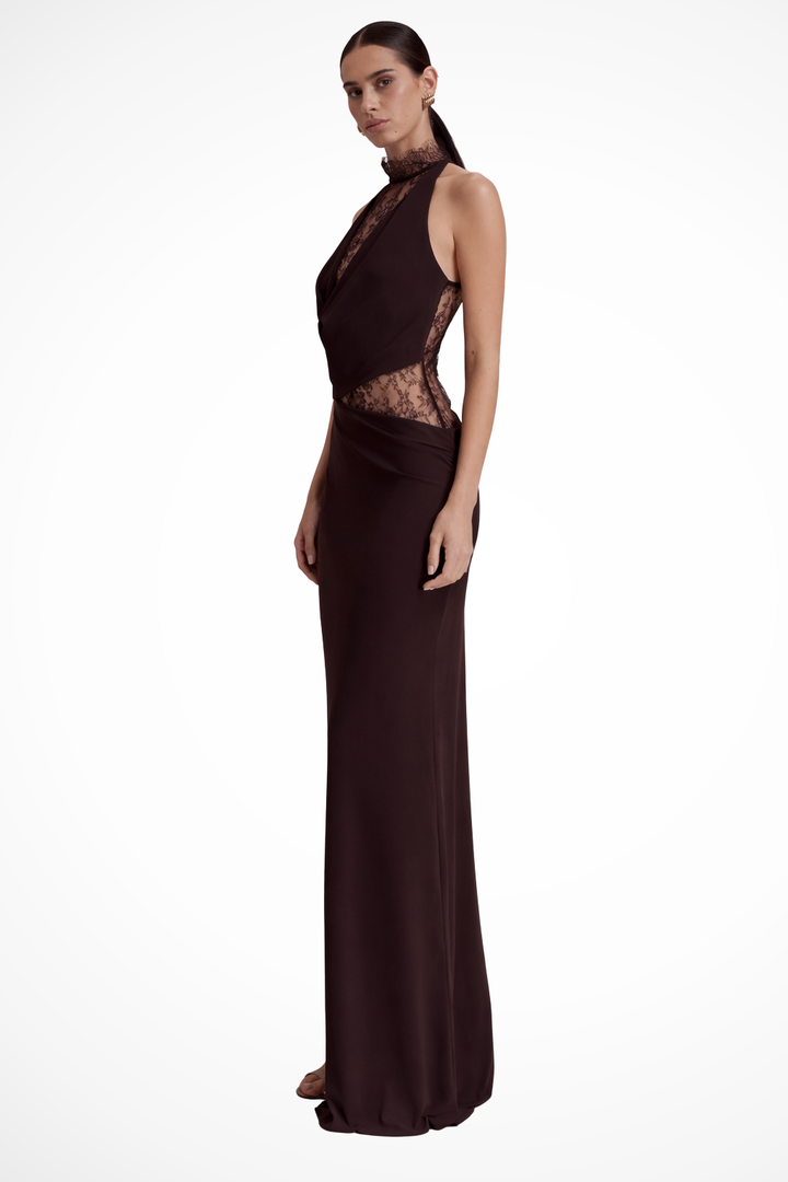 Women's Lace Maxi Dress | Elegant Halter Neck Formal Gown for Special Occasions