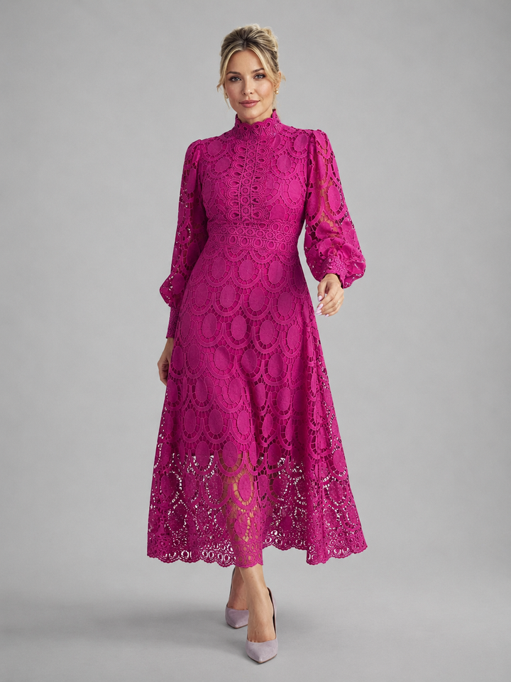 Women's Lace Midi Dress with Tailored Fit for Elegant Evening Events in Lightweight Fabric