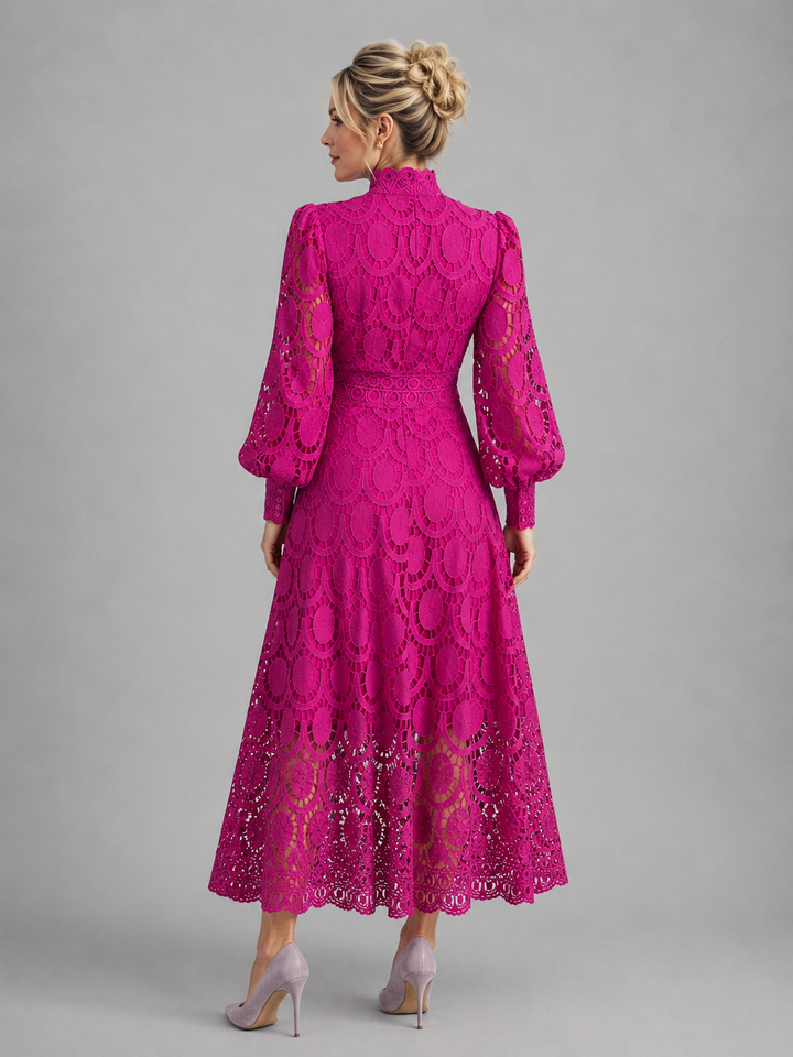Women's Lace Midi Dress with Tailored Fit for Elegant Evening Events in Lightweight Fabric