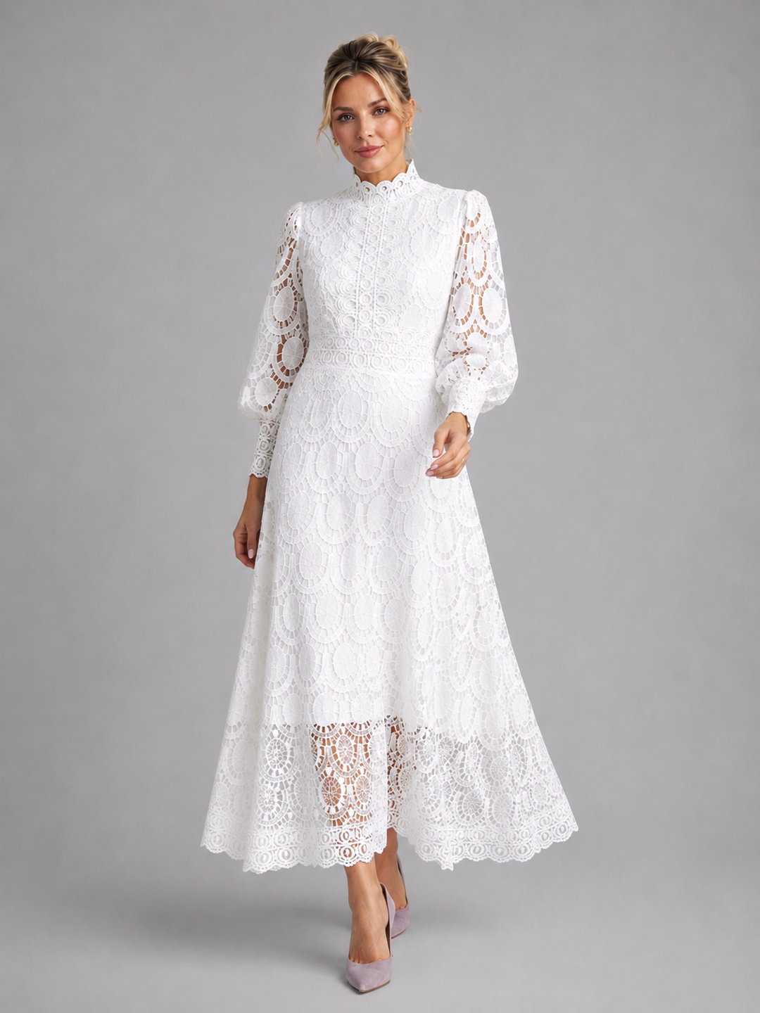 Women's Lace Midi Dress with Tailored Fit for Elegant Evening Events in Lightweight Fabric