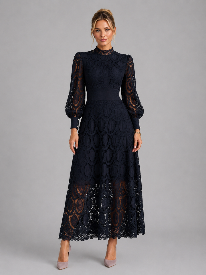 Women's Lace Midi Dress with Tailored Fit for Elegant Evening Events in Lightweight Fabric