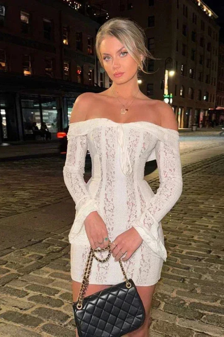 Women's Lace Off-Shoulder Mini Dress | Elegant Fitted Cocktail Dress for Formal Events