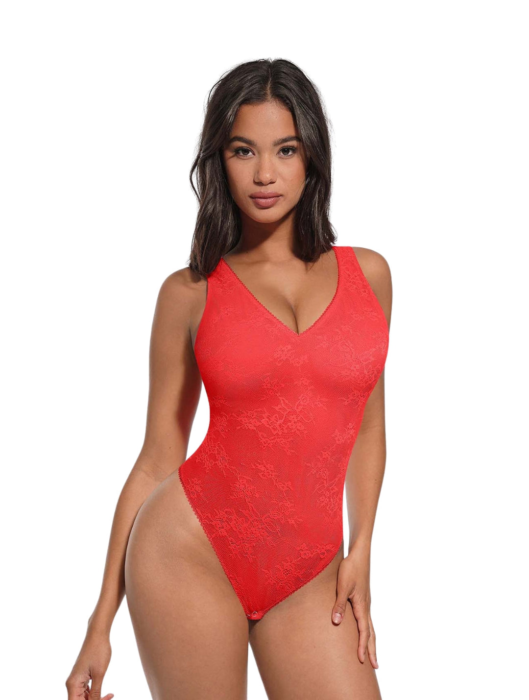 Women's Lace Thong Bodysuit Deep V-Neck with Mesh Lining