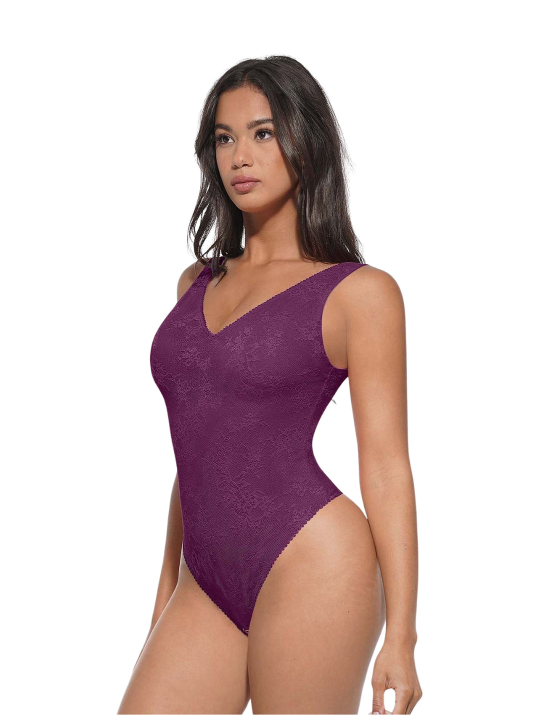 Women's Lace Thong Bodysuit Deep V-Neck with Mesh Lining