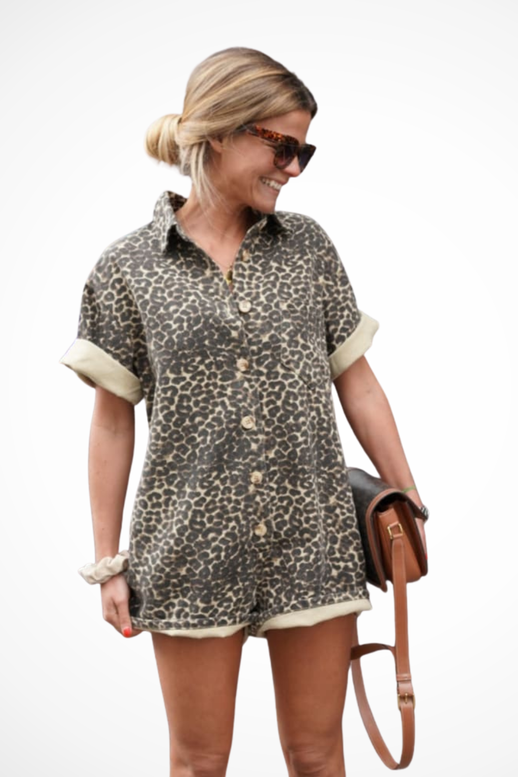 Women's Lightweight Cheetah Print Mini Romper | Playful Short Sleeve One-Piece for Spring 1