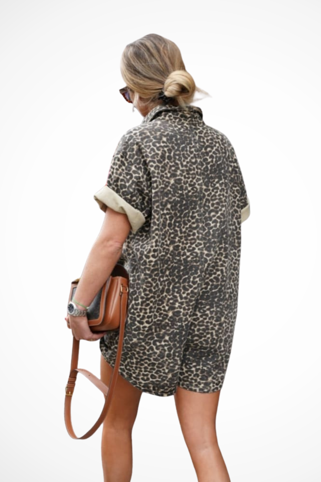 Women's Lightweight Cheetah Print Mini Romper | Playful Short Sleeve One-Piece for Spring 3
