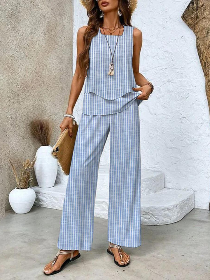 Women's Lightweight Fabric Loungewear Set | Elegant Sleeveless Blouse and Wide-Leg Pants 4