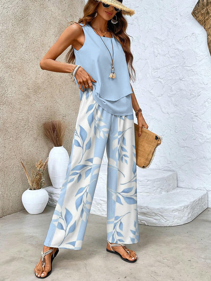 Women's Lightweight Fabric Loungewear Set | Elegant Sleeveless Blouse and Wide-Leg Pants 6