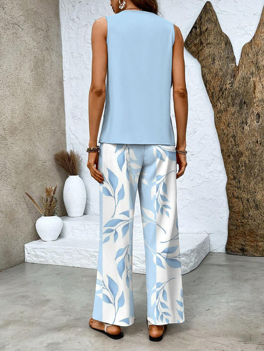 Women's Lightweight Fabric Loungewear Set | Elegant Sleeveless Blouse and Wide-Leg Pants 7