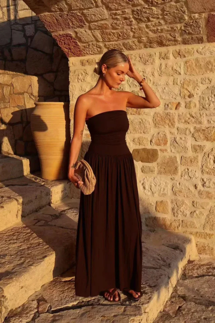 Women's Lightweight Pleated Maxi Dress | Elegant Strapless Summer Gown