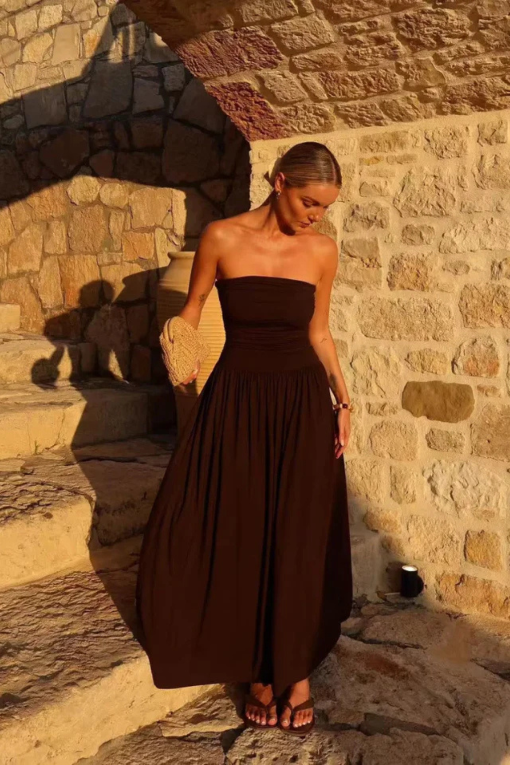 Women's Lightweight Pleated Maxi Dress | Elegant Strapless Summer Gown
